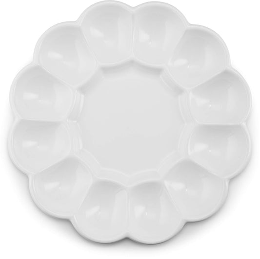 KooK Deviled Egg Platter Tray, Ceramic Easter Egg Holder, Holds 12 Eggs, Ceramic Dish, Display Holder, Dishwasher Safe, Microwave Safe, freezer Safe, Sleek, 10 Inch Diameter, White