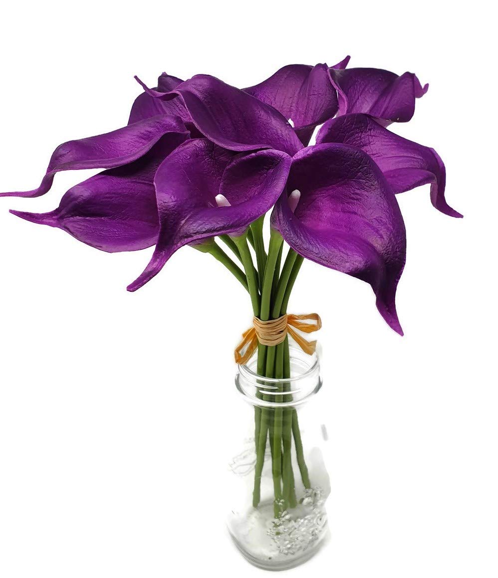 Meide Group USA 14" Real Touch Latex Calla Lily Bunch Artificial Spring Flowers for Home Decor, Wedding Bouquets, and centerpieces (18 PCS) (Purple)