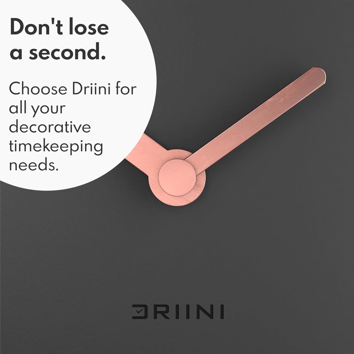 Driini Modern Mid Century Desk & Shelf Clock (Black Rose Gold) - Battery Operated with Silent, Analog Movement – Small Tabletop Clocks for Office – Perfect for Mantle, End Table, Desktop or Nightstand