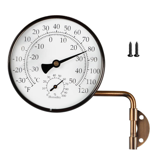 Measuretool 4" Outdoor Thermometer, Analog Temperature Gauge for Patio, Greenhouse, Garage, Pole barn and Window. Brass Swivel Thermometer with Humidity