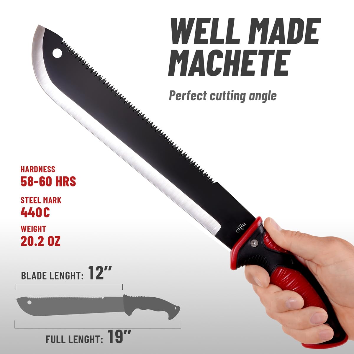 Machete with Saw - 19” Heavy Duty Tool & Sheath - Ergonomic No-Slip Handle - Survival Knife with Serrated Blade - Machetes for Bushcraft Outdoor Hunting Garden Cutting Trees and Yard Work 111084