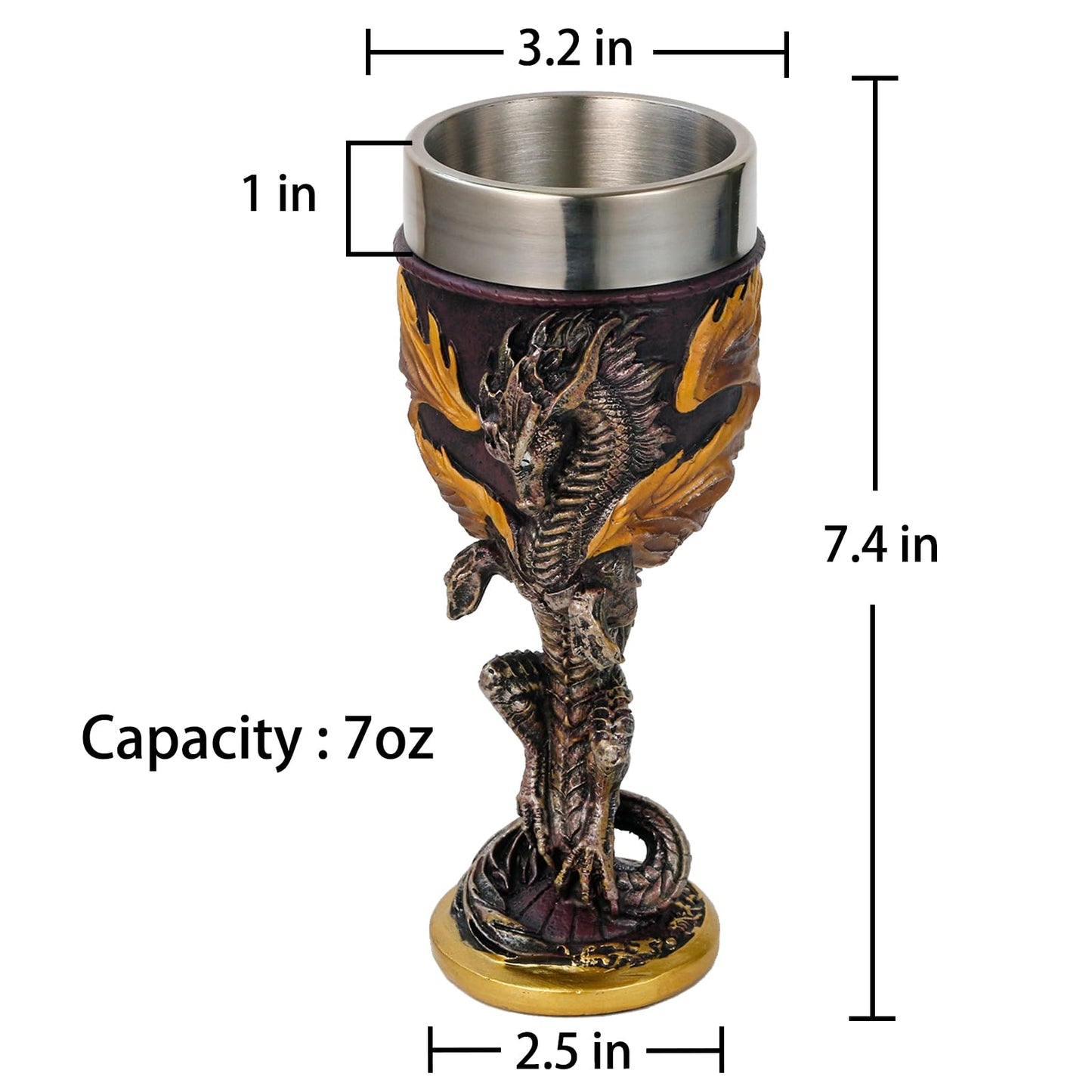 alikiki Medieval Flame Dragon Wine Goblet - Fantasy Dungeons and Dragons Wine Chalice Goblet- 7oz Stainless Steel Cup Drinking Vessel - Ideal Novelty Gothic Father Day Gift Party Idea