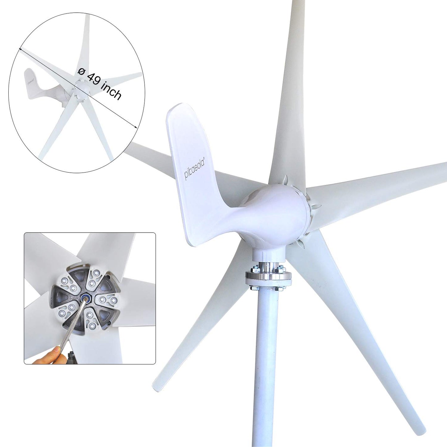 Pikasola Wind Turbine Generator Kit 400W 12V with 5 Blade, with Charge Controller, Wind Power Generator for Marine, RV, Home, Windmill Generator Suit for Hybrid Solar Wind System