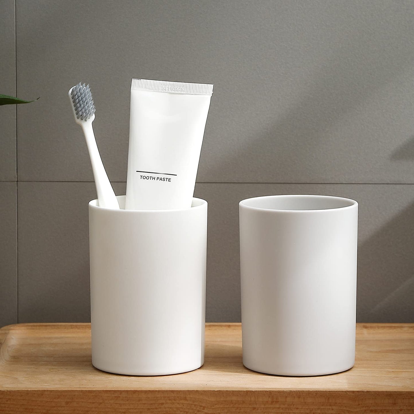 Bathroom Tumbler Cup 10.5oz Reusable Unbreakable Toothbrush Cup 300ml Mouthwash Cups Plastic Easy to Clean Bathroom Cup Toothbrush Holder Adequate for Your Bathroom (PP 2PCS, White)