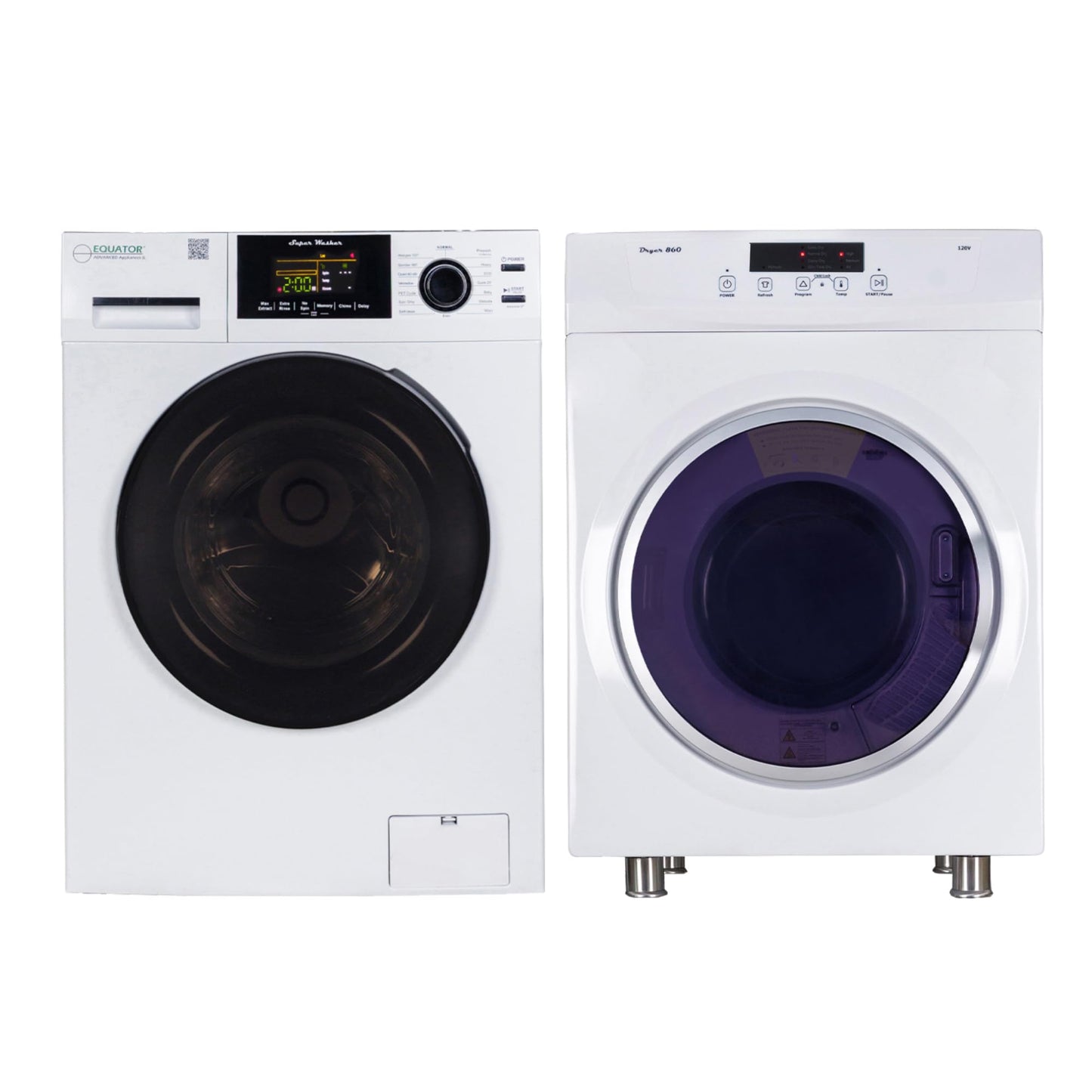 Equator Apartment Stackable 15 Lbs Washer 1.62cf 110V+Vented Dryer 3.5cf 110V