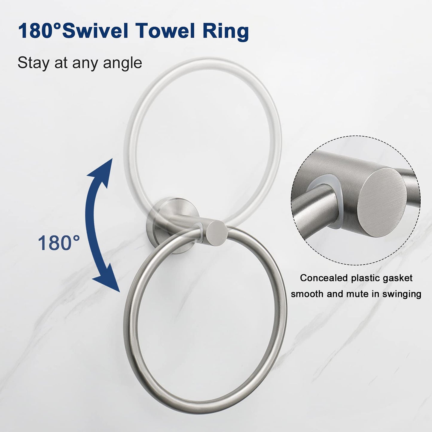 NearMoon Bath Towel Ring, Bathroom Hardware Accessories-Thicken Stainless Steel Hand Towel Holder for Bathroom, Modern Round Towel Hanger Wall Mounted (Brushed Nickel, 1 Pack)