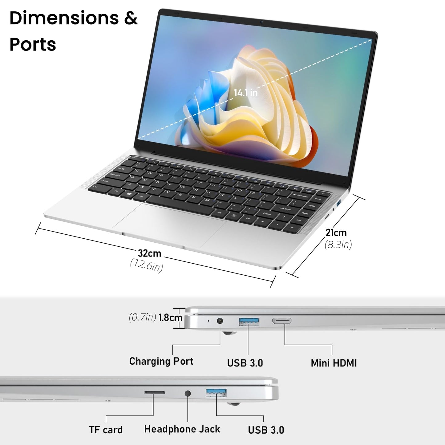 Windows Laptop Computer, 8GB DDR4 RAM, 512GB M.2 SATA SSD, 2-2.7 GHz Intel Celeron J4125 Processor, 14.1" FHD IPS LCD Screen, Mini HDMI, USB-A x2, MicroSD, Windows 11 Pro Traditional Laptop Computers