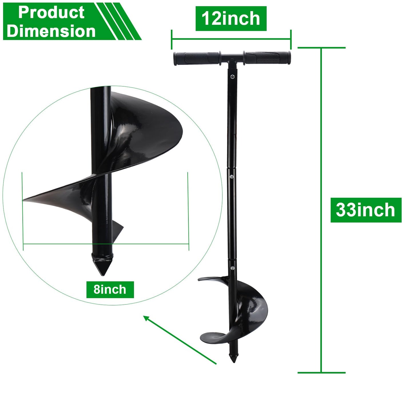 RealPlus Hand Auger Post Hole Digger 8" x 33" Garden Hole Digger Tool Large Manual Earth Auger Drill for Deep Cultivating Seedlings Planting Trees