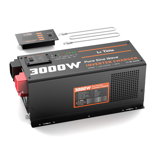 LiTime 3000W Pure Sine Wave Inverter Charger, 12V DC to 120V AC Inverter w/LCD Remote Panel, 5A to 45A Adjustable Charging Current, Surge 9000W Inverter for UPS, RV, Home, Boat