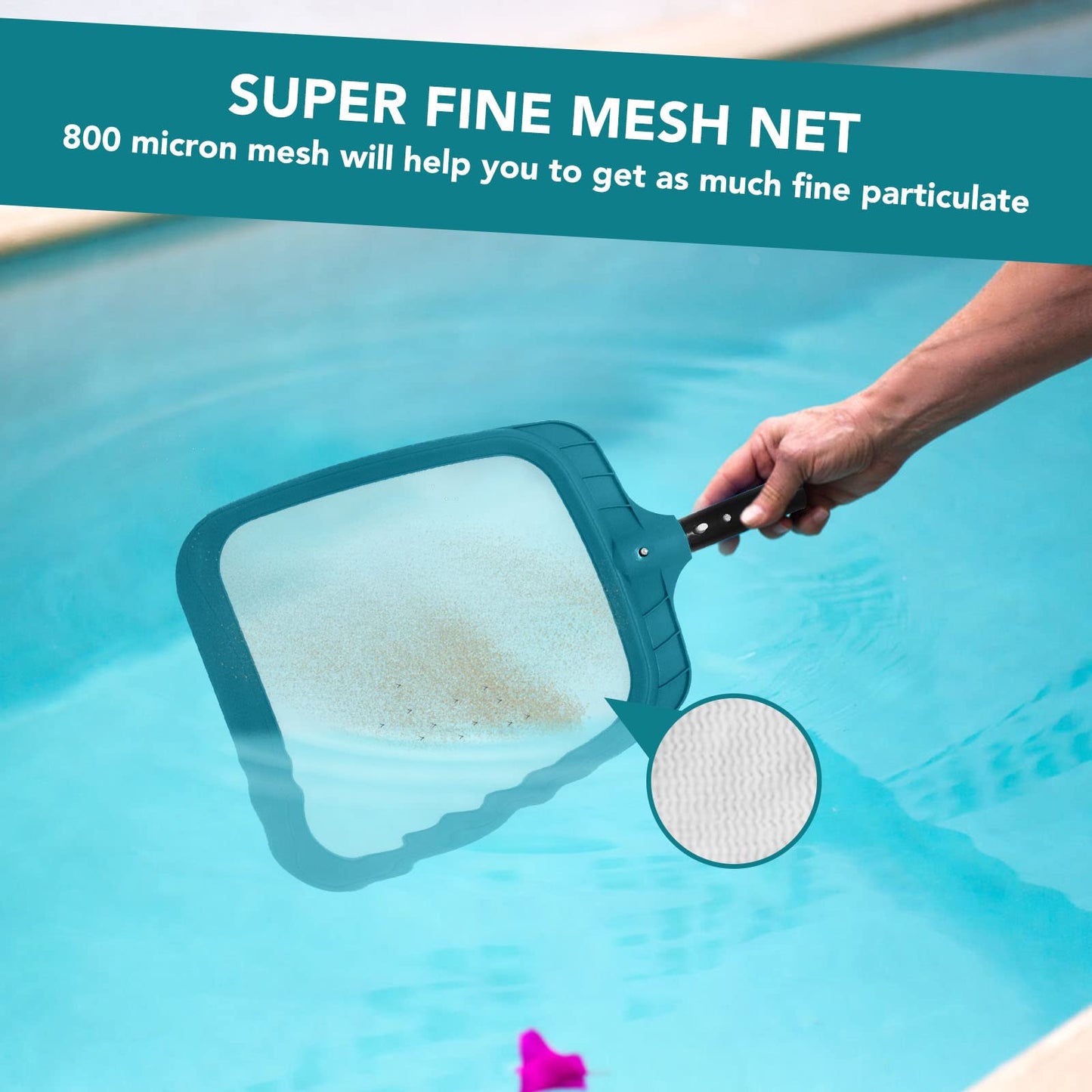 POOLWHALE Professional Pool Skimmer Net,Fine Mesh Net Bag,Heavy Duty Swimming Leaf Skimmer Cleaning Tool - Fast Cleaning,Debris Pickup Removal- Fits Standard Swimming Pool Poles