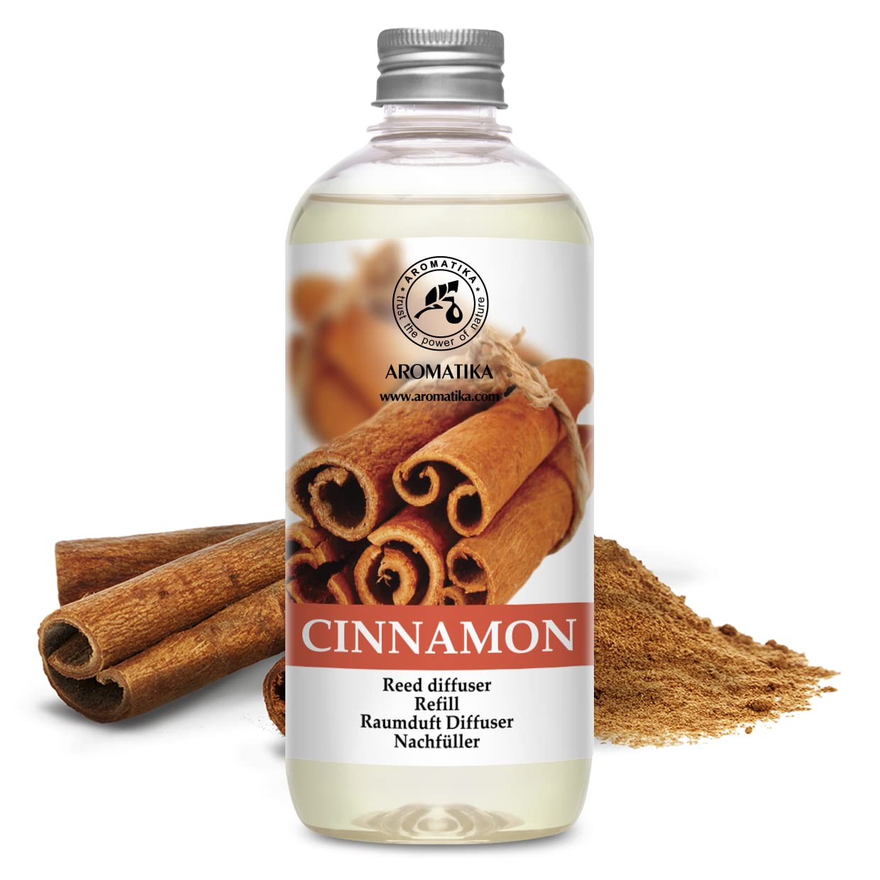 Cinnamon Reed Diffuser Refill with Natural Essential Cinnamon Oil 17 oz - Fresh & Long Lasting Fragrance - Best for Aromatherapy - Home - Office - Fitness Club - Restaurant - Boutique