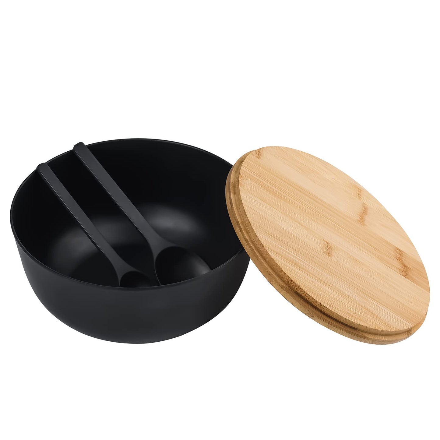 LOVYANXUE Bamboo Fiber Salad Bowl with Servers Set Large 9.8inches Nature Bamboo Mixing Bowl with Servers with Lid Spoon and Fork for Fruits,Salads and Vegetables