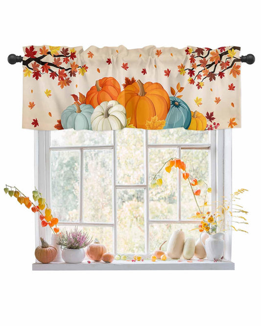 Harvest Pumpkin Valances Windows Curtain Thanksgiving Fall Kitchen Valances Rod Pocket Autumn Maple Leaf Window Curtain Treatment Short Topper Curtains Autumn, Fall Seasonal Decor 1 Panel,54 by 18 in