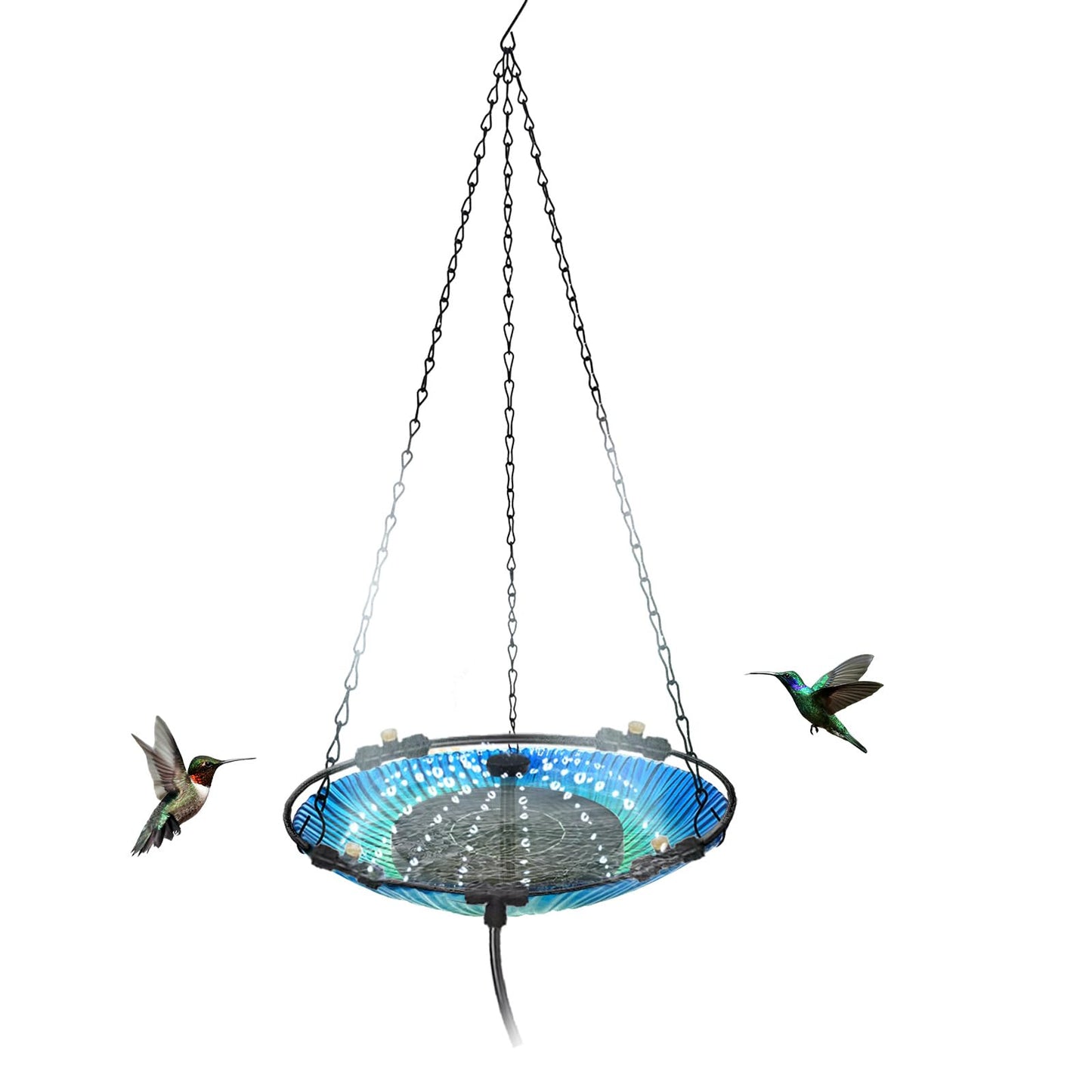 Hanging Bird Bath - Bird Bath Bowl with Solar Fountain Pump - Deck Mount Metal Bird Bath Bowl Powered by Water Fountain Pump for Outdoor Garden - Solar Powered Bird Bath Fountain