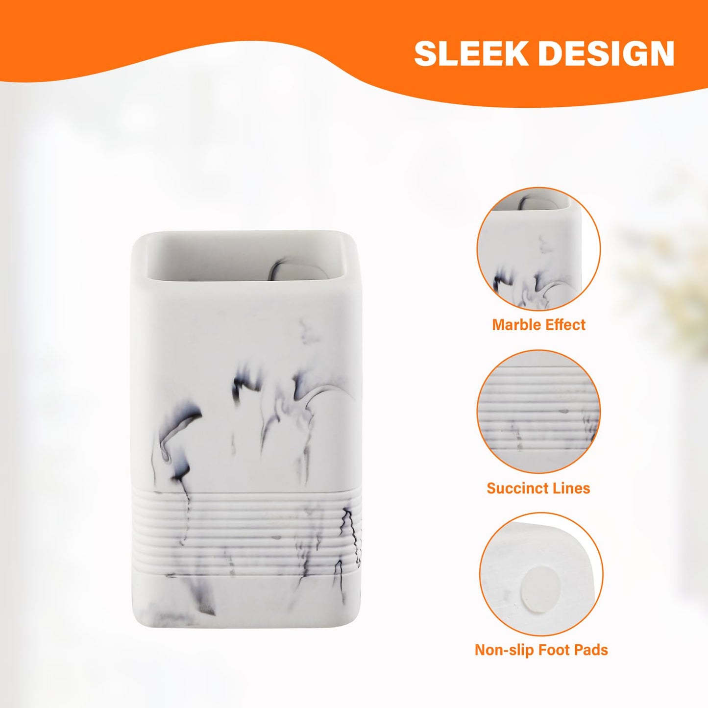 INIUNIK Toothbrush Holders for Bathrooms, 2PCS Resin Bathroom Toothbrush Holder Set Tooth Brushing Holder, Marble Design Toothbrush Cup Organizer Tumbler for Bathroom Vanity Countertop, White