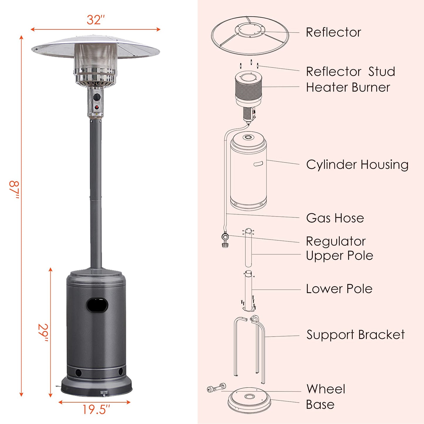 Giantex Patio Heaters for Outdoor Use, 50,000 BTU Propane Outdoor Heaters with Wheels, Outdoor Heat Lamp with Trip-over Protection & CSA Certified for Commercial and Household (Grey)