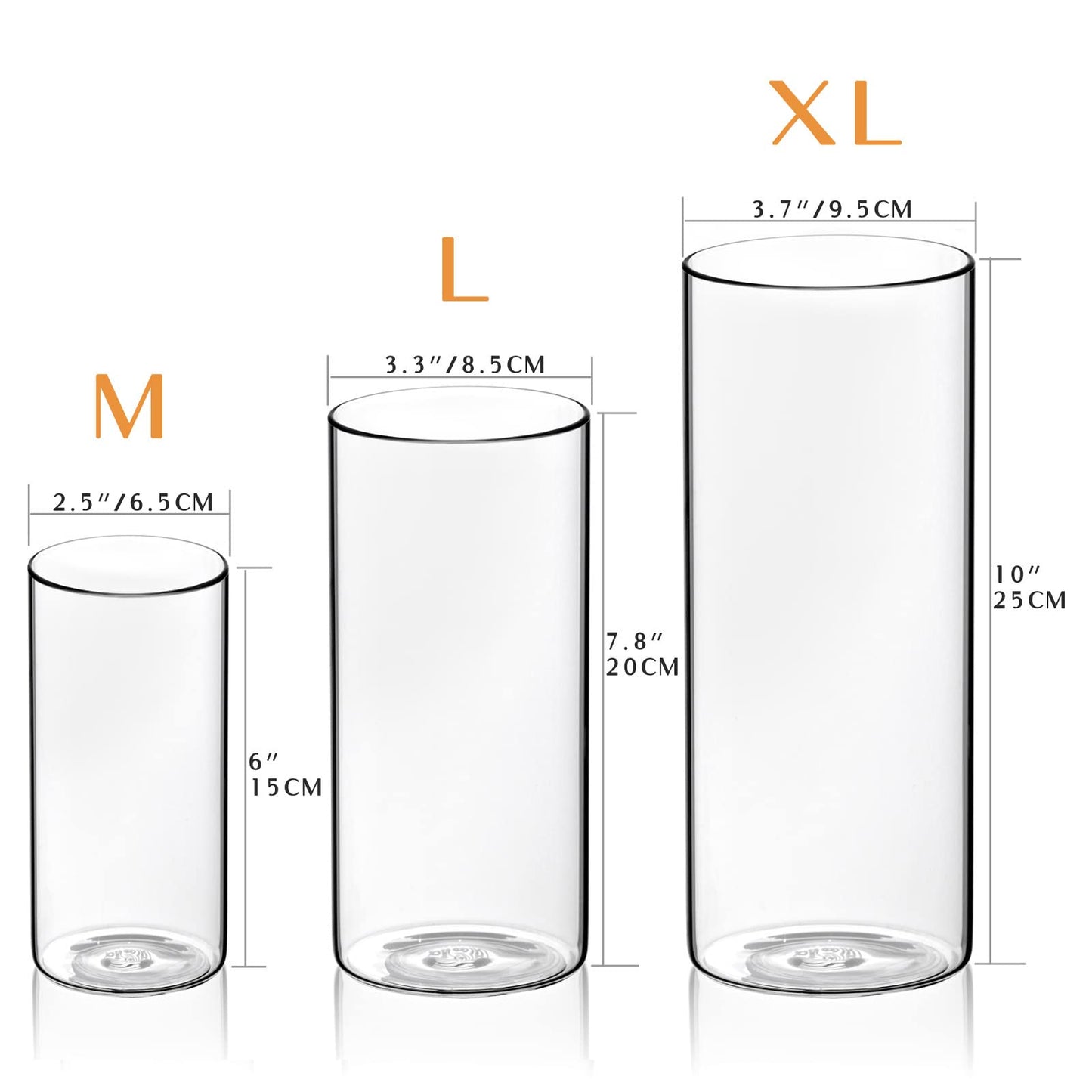 WDHODEC Hurricane Candle Holders Cylinder Flower Vases Pillar Votives Floating Candles Holder, Clear Glass Vase for Wedding Party Decor 10" 7.8" 6" Set of 12