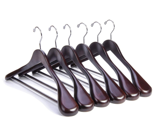 Nature Smile Luxury Mahogany Wooden Suit Hangers - 6 Pack - Wood Coat Hangers,Jacket Outerwear Shirt Hangers,Glossy Finish with Extra-Wide Shoulder, 360 Degree Swivel Hooks & Anti-Slip Bar with Screw