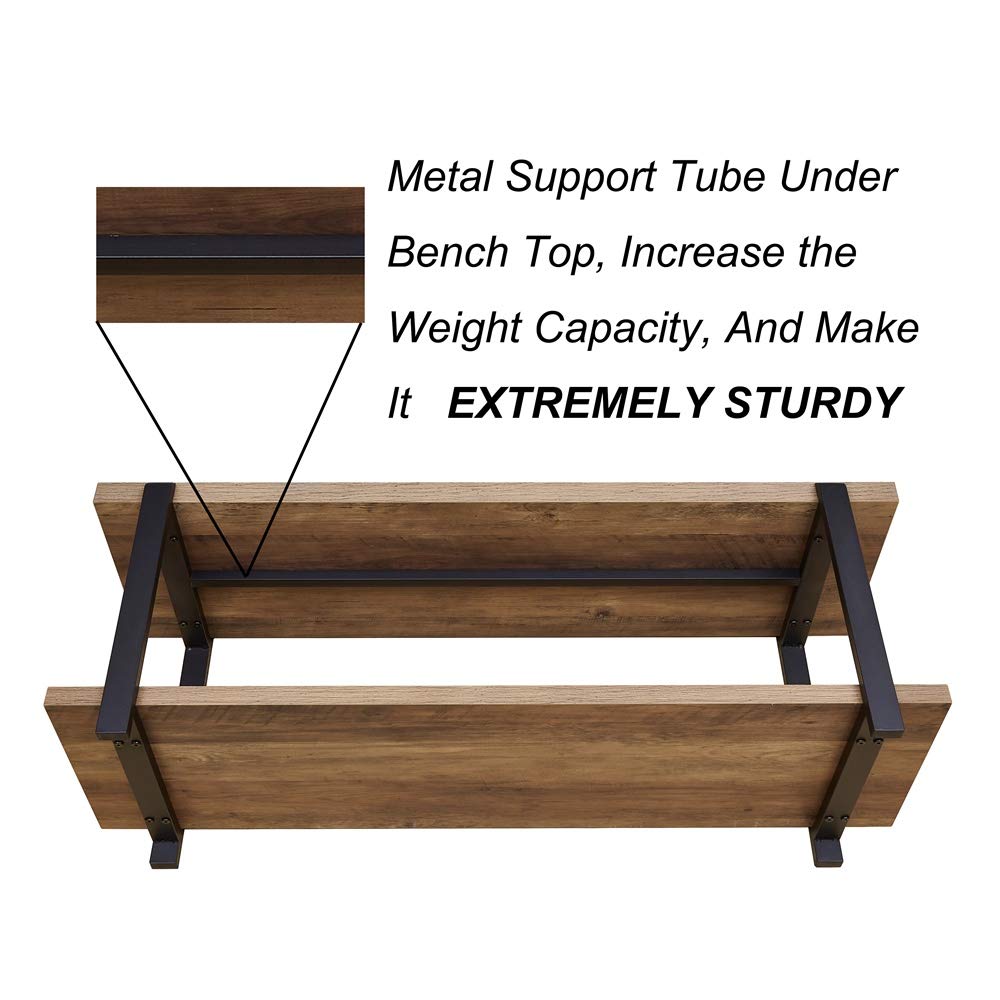 FOLUBAN Entryway Bench, Industrial Shoe Bench for Living Room, Rustic Indoor Shoe Storage Bench Seat, Easy Assembly, Oak 47 inch