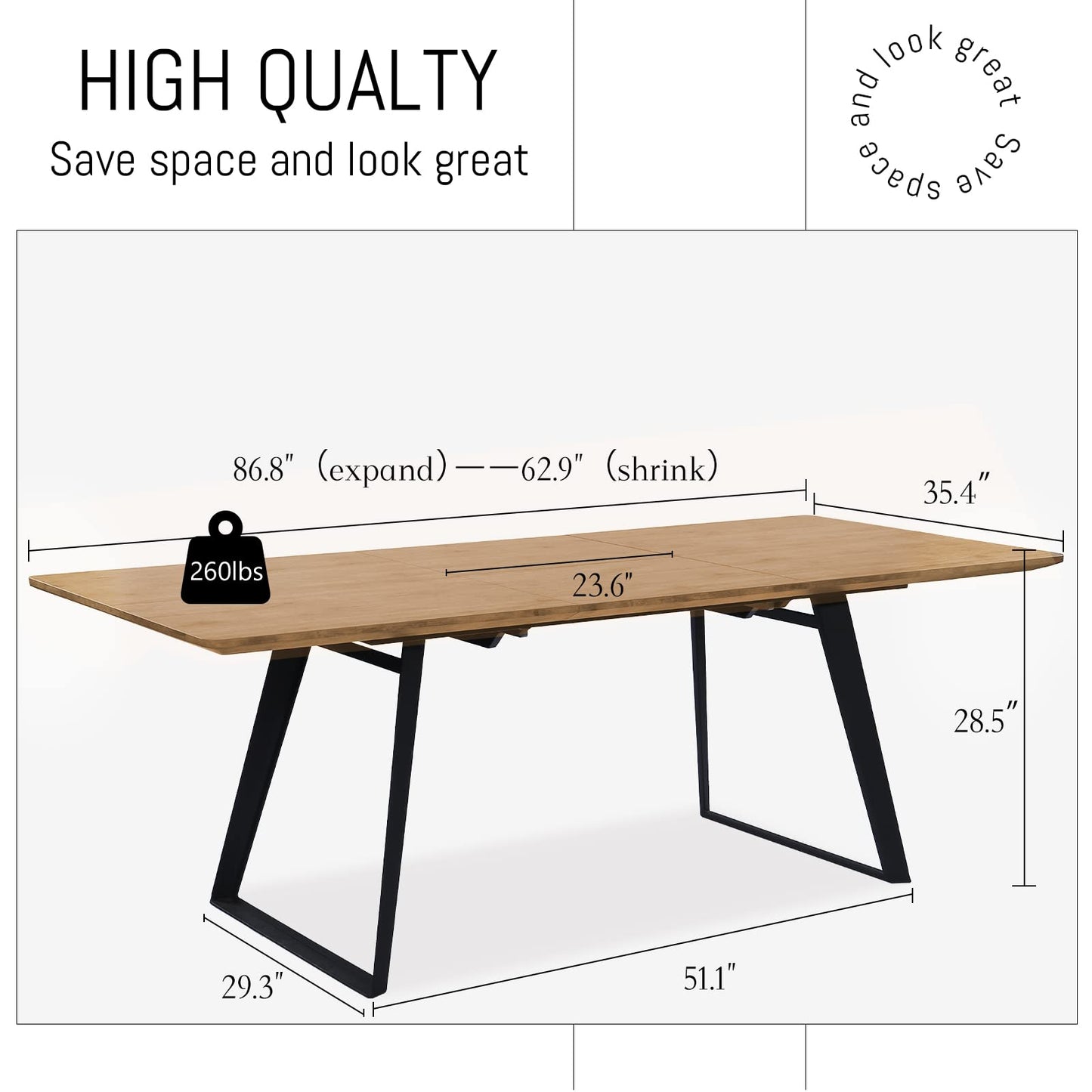 ZckyCine Modern mid-Century Dining Table Dining Table for 6 Rectangular Wooden Dining Table Expandable Dining Table Space-Saving Multifunctional Dining Table