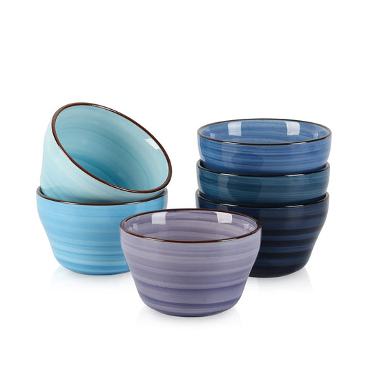 Selamica Ceramic 8oz Bouillon Cups 4 Inch Small Dessert Bowls for Soup Dipping Sauce Coffee Cupping, Microwave Dishwasher Safe, Set of 6, Gradient Blue