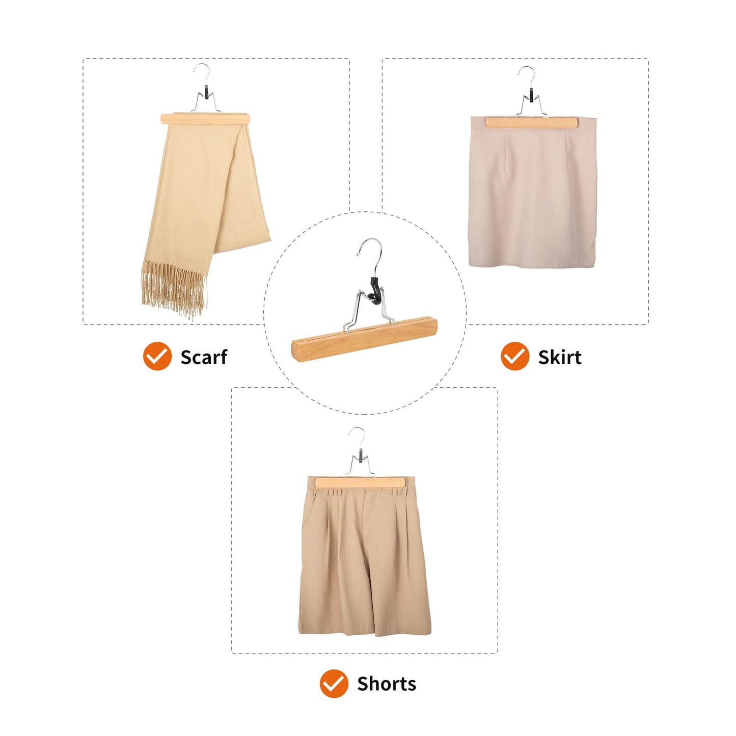 Amazon Basics Sturdy Wooden Pants Hangers - Natural, 10-Pack