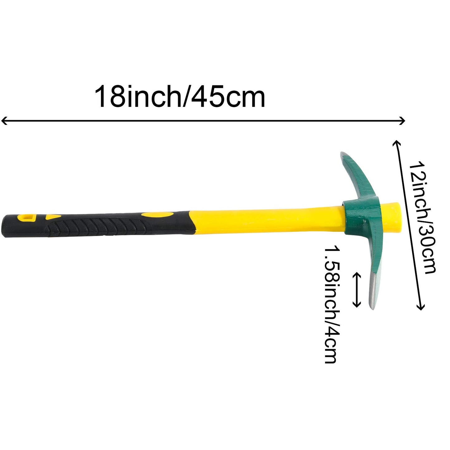 ZEONHEI 17.7 Inch Pick Mattock Hoe Heavy Duty, Gardening Hand Pick with Shock Absorption Rubber Handle and Forged Head, Pick Axe Hand Tool for Digging Weeding Prospecting Camping