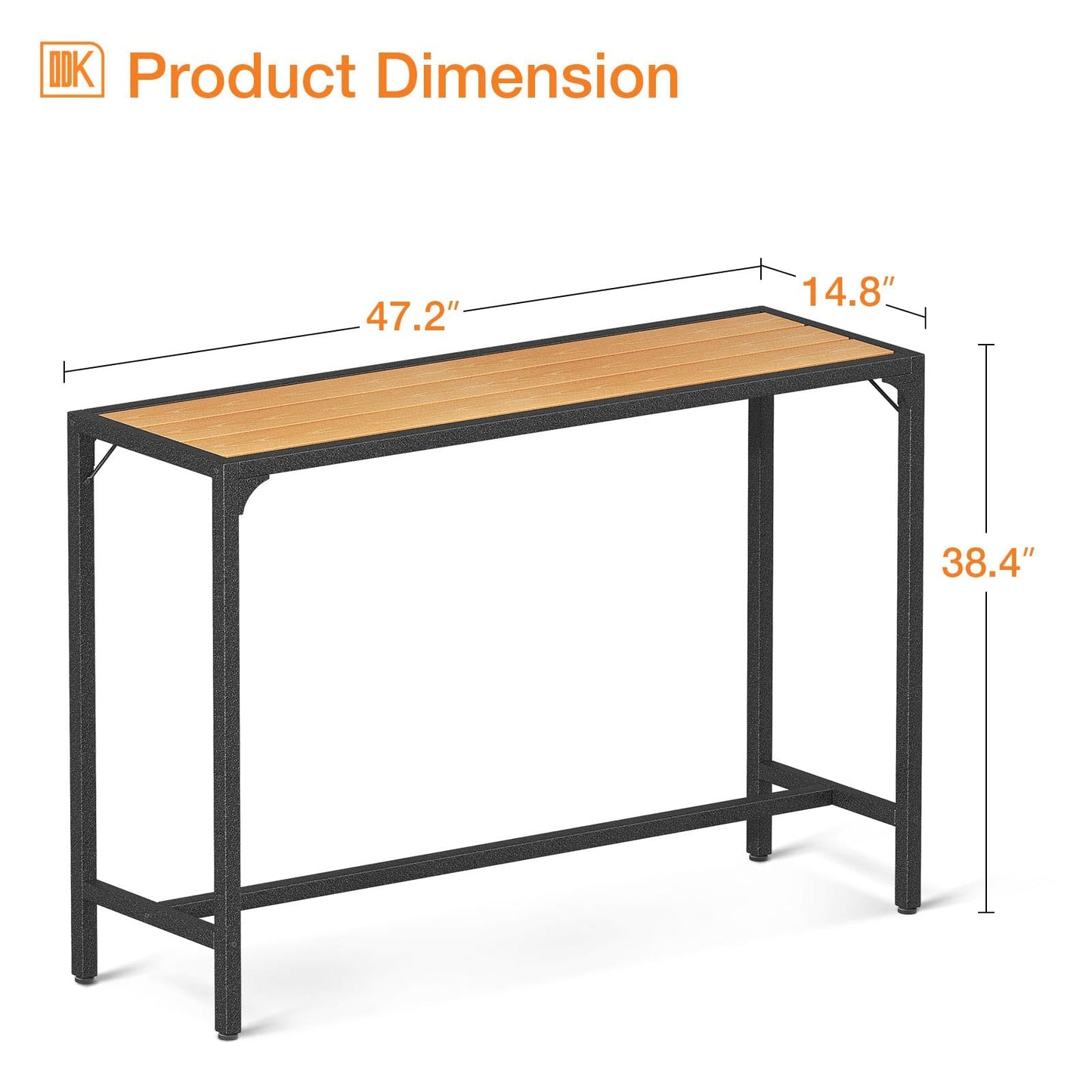 ODK 47 Inch Outdoor Bar Table, Hot Tub Table, Patio Counter Bar Height Table with Weather Resistant Waterproof Top for Garden, Yard, Balcony, Poolside, Indoor (Yellow Teak)