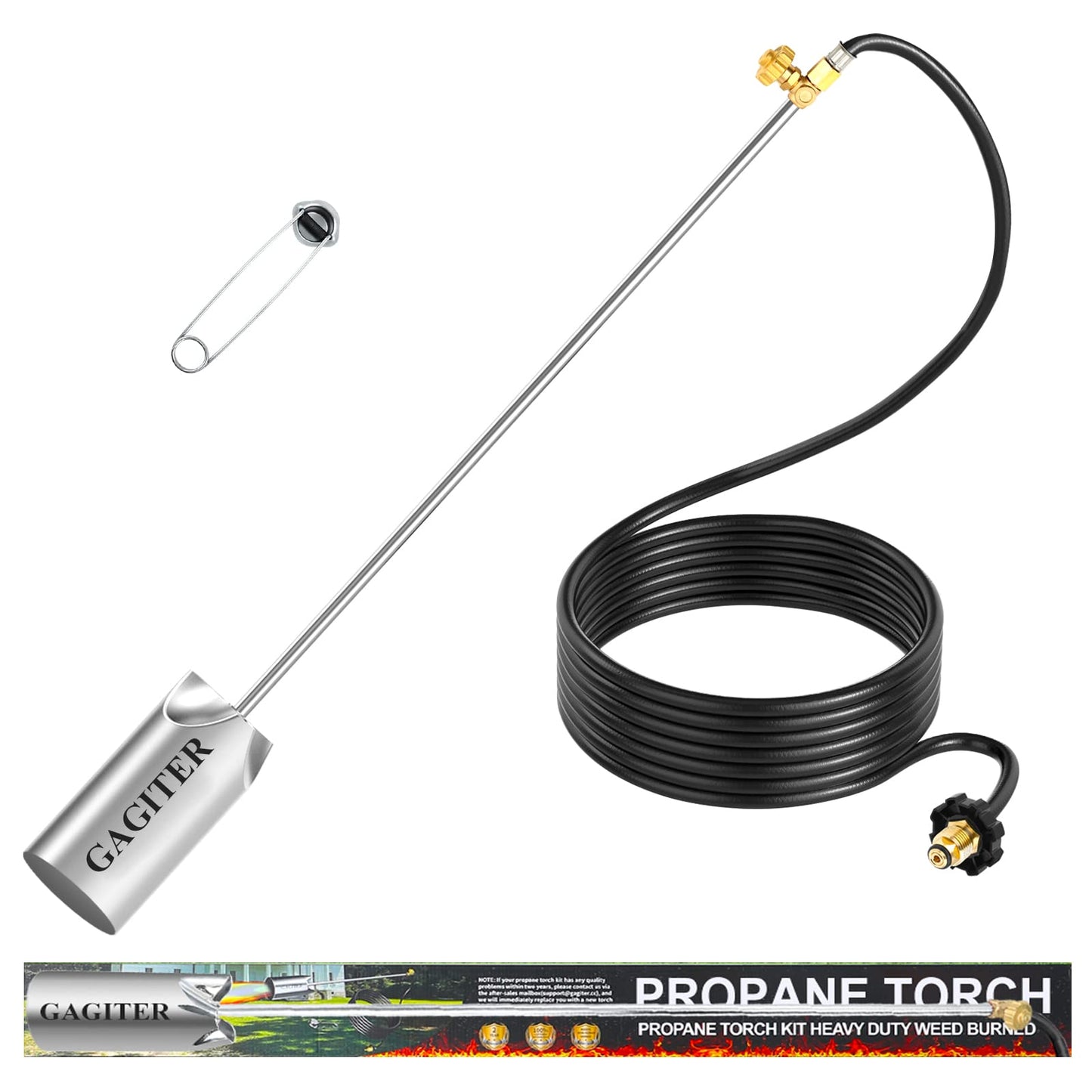 GAGITER Propane Torch Weed Burner Kit, Blow Torch High Output 1,500,000 BTU, Heavy Duty Flamethrower with 10FT Hose Hose and Handwheel for Flame Weeding,Roof Asphalt,Ice Snow,Road Marking,Charcoal