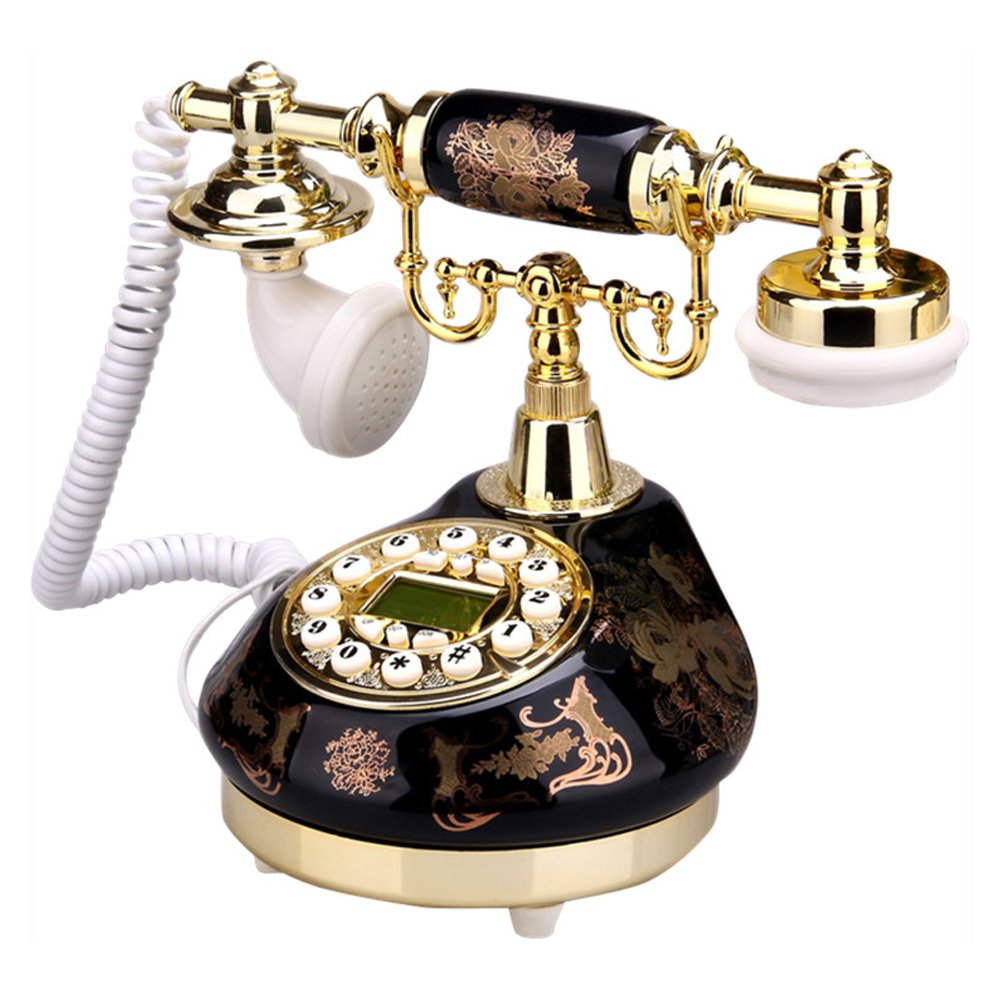 TelPal Corded Landline Phone, Black, Antique Style Decorative Telephone for Home Office Decor