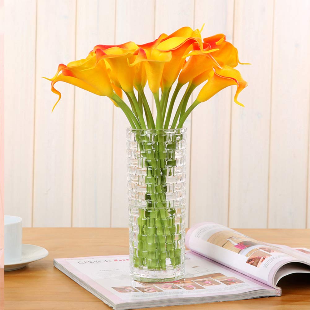 30pcs Calla Lily Artificial Flowers, Real Touch Fake Flowers Wedding Bouquet Home Party Decor Fall Floral Home Dining Room Office Decoration(Orange, 14" Tall).