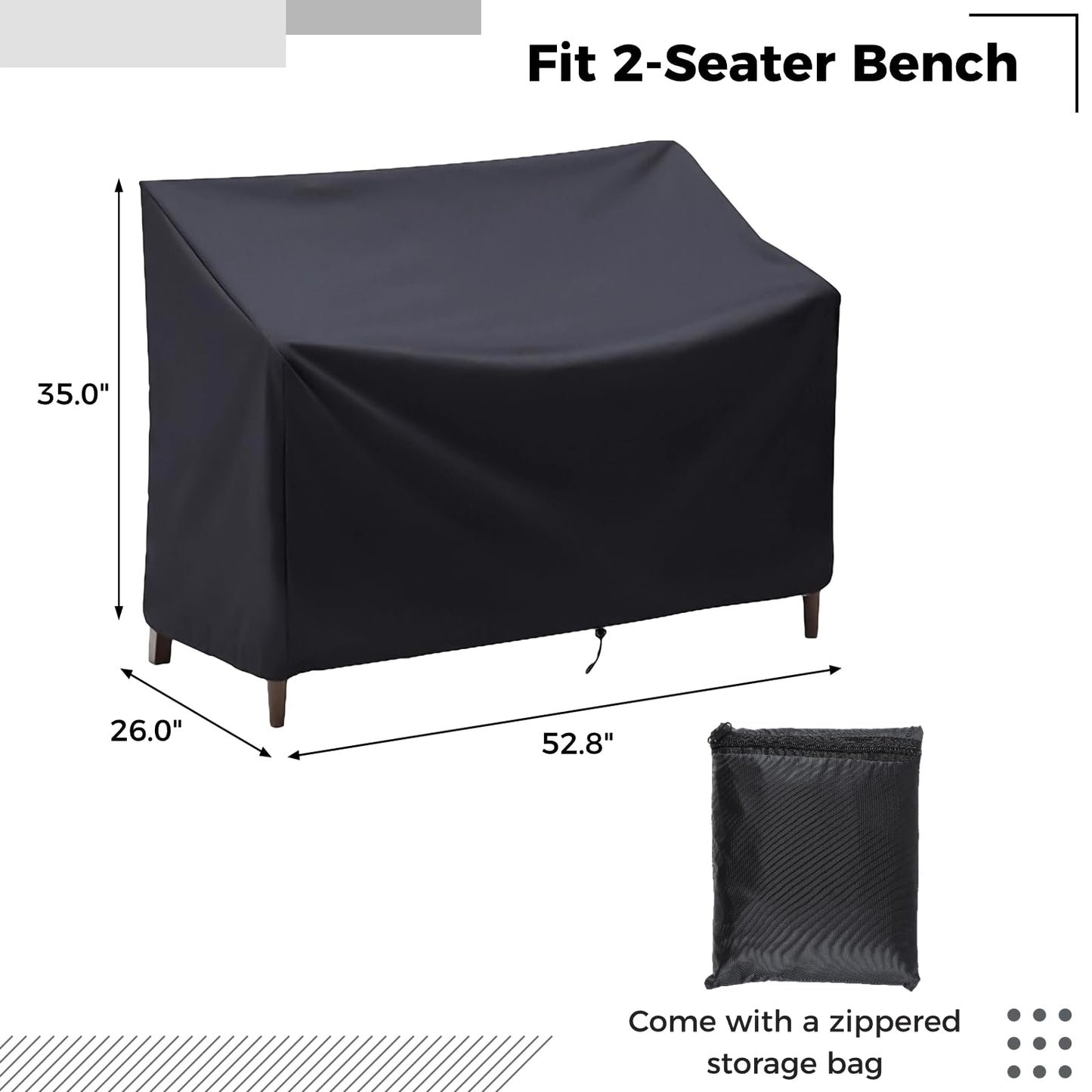 Epicover Outdoor Bench Cover, 210D Heavy Duty 2-Seater Patio Bench Furniture Covers with Air Vents, All Weather Resistant Bench Cover for Patio Furniture, 53L x 26W x 35H inches