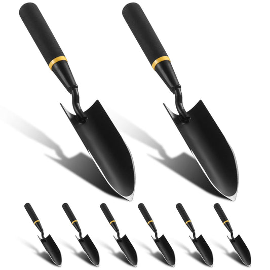 Leriton 8 Pcs Garden Trowel Heavy Duty Garden Hand Shovel Tool Carbon Steel Garden Trowel for Digging Metal Hand Shovel Garden Spade with Resin Handle for Garden Lawn Yard Farm Home Shop Planting