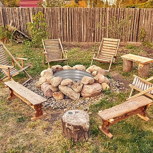 OUSHENG Galvanized Fire Pit Ring for Outside Wood Burning, Metal Firepit Liner for Above Ground Outdoor Camping Beach Backyard Park