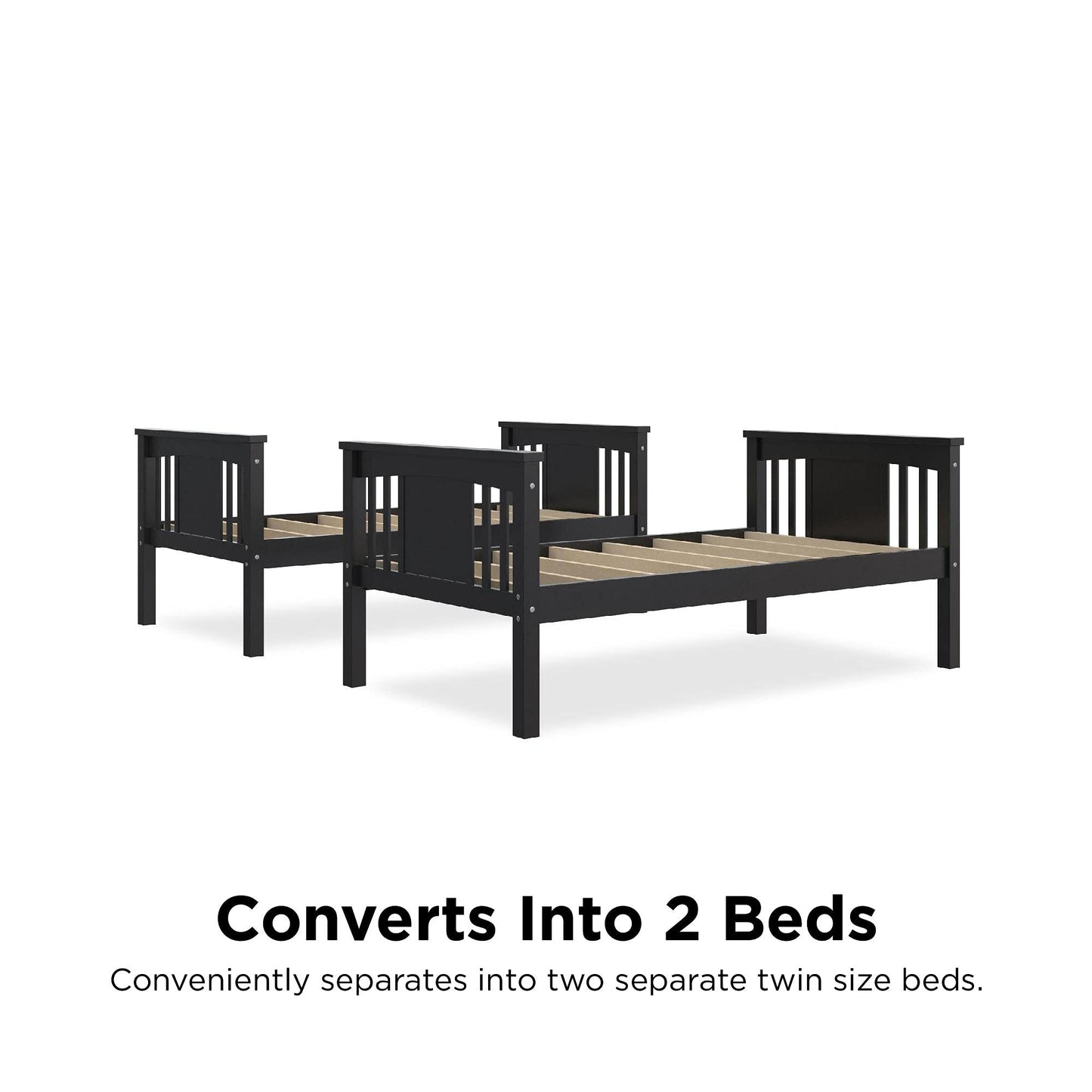 DHP Dylan Twin Over Twin Bunk Bed, Espresso, Sturdy Wood Construction, Converts to 2 Twin Beds, Guard Rails, Step Ladder