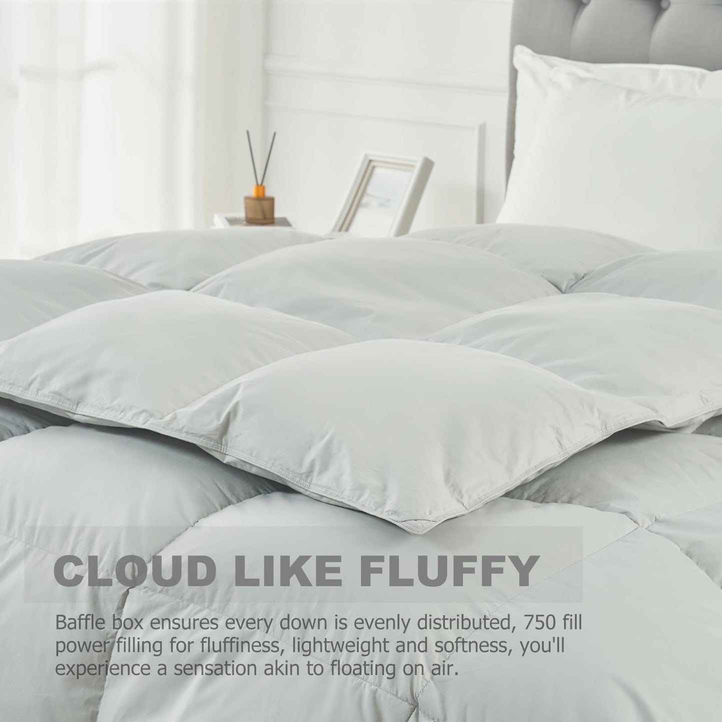 KUSNUG Goose Feather Down Comforter King Size, Grey All Season Fluffy Duvet Insert for Medium Warmth, 100% Egyptian Cotton Cover, Ultra-Soft 750 Fill-Power Luxurious Hotel Bedding Comforters(106"x90")