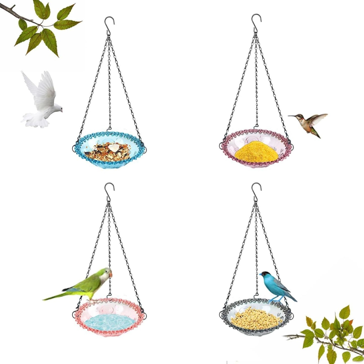 Copfeu Bird Bath for Outside, Hanging Bird Baths Bowl for Outdoors, Bird Feeders for Outdoors Hanging, for Garden Backyard Decor (Blue)