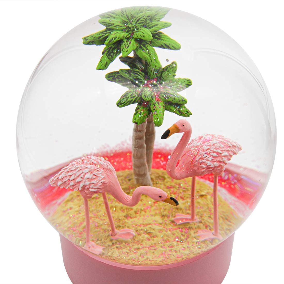 ANGELLOONG Pink Flamingo Snow Globe for Kids Girls, Originality 3D Flamingo Glitter Glass Snow Globes for Valentines Home Decor, 100MM