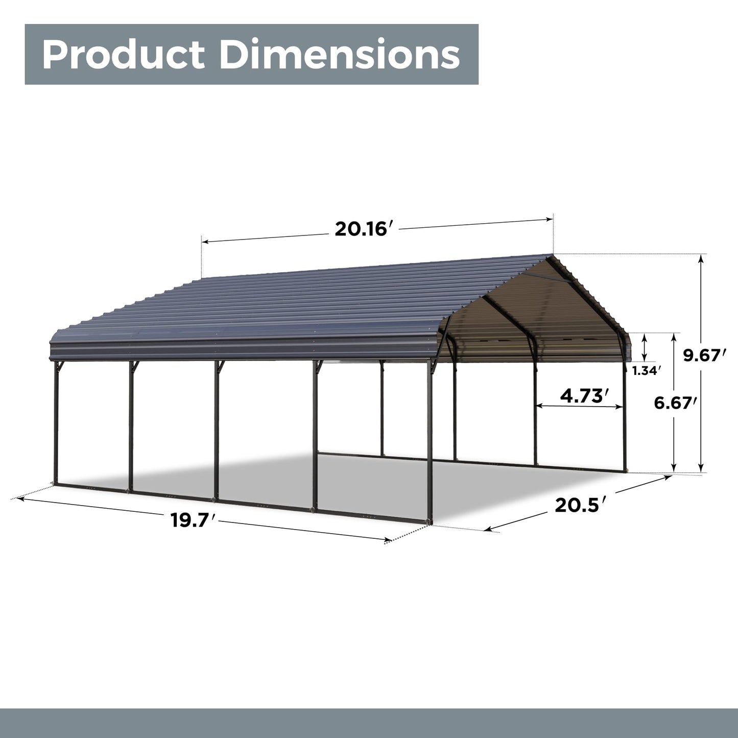 GREEN PARTY 20 x 20 ft Metal Carport Kits with Galvanized Steel Roof, Heavy Duty Metal Carport Canopy, Outdoor Car Tent Metal Garage Shelter for Car, SUV, Truck and Boats, Grey