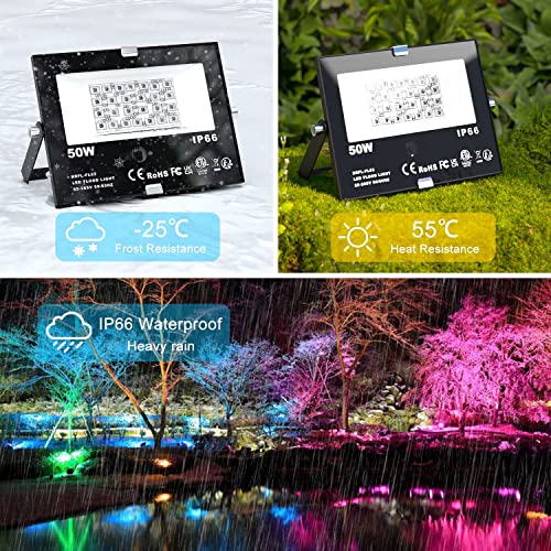 ChangM LED Flood Light Outdoor 500W Equivalent,Bluetooth RGB Flood Lights with APP Control, DIY Scenes,IP66 Waterprooof,Timing,Warm White 2700K Color Uplight