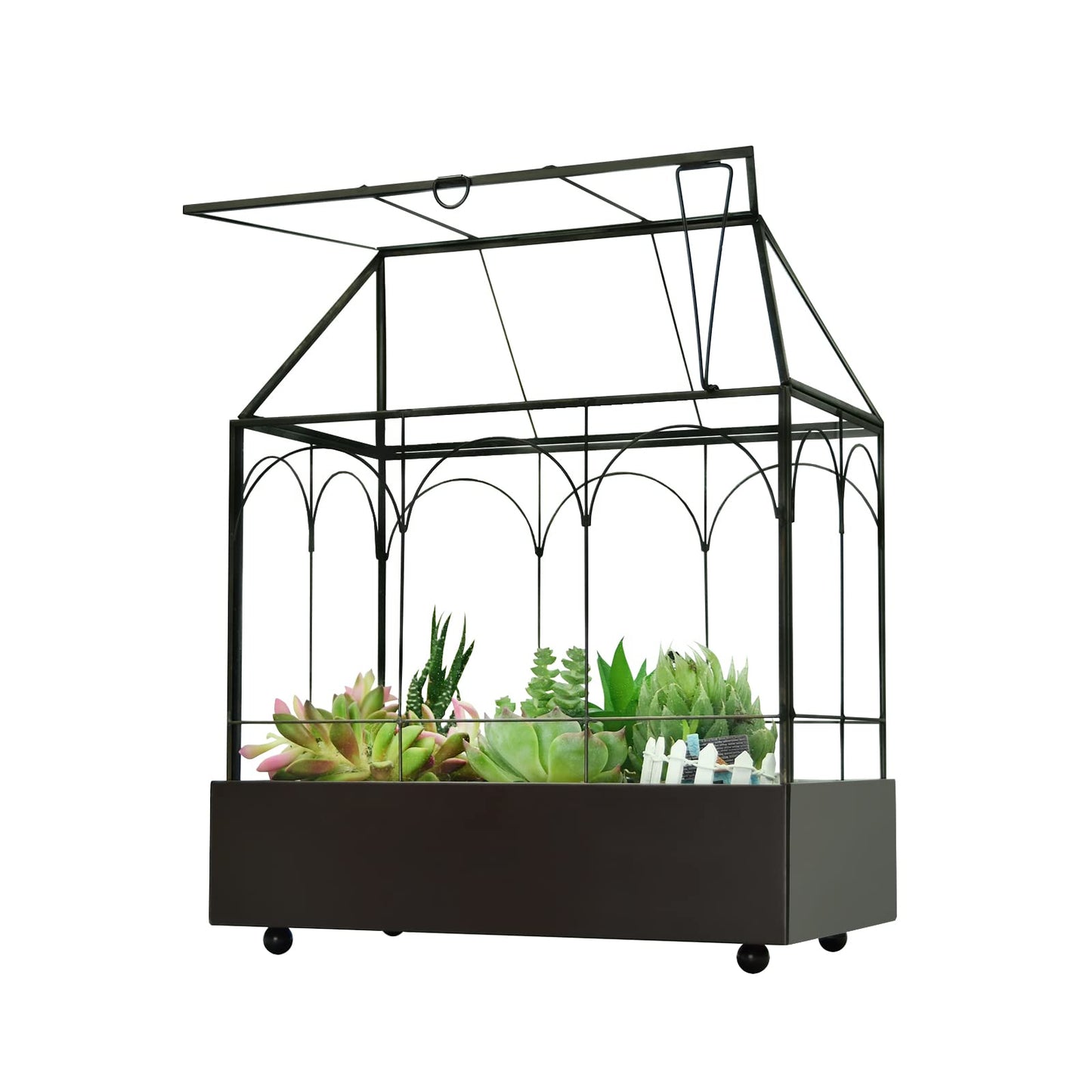 YIMORENCE V Large Tall Glass Plant Terrarium – House Succulent Terrarium Kit with Lip and Tray, 9.5”X5.7”X11.4”