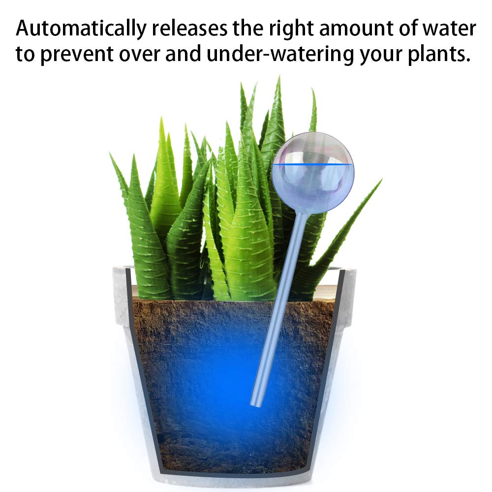 [2 PCS] Light Iridescent Rainbow Gradient Color Clear Glass Self-Watering System Spikes, Aqua Globes Automatic Plant Waterer Bulbs