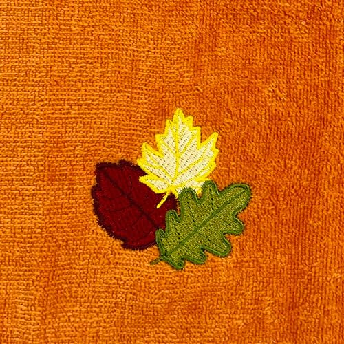 Serafina Home Decorative Fall Leaf Fingertip Towels: Embroidered Gold Burgundy Green Leaves Design on Plush Orange, 2 Piece Set, 12" x 18" Inch Each (Fall Leaf)