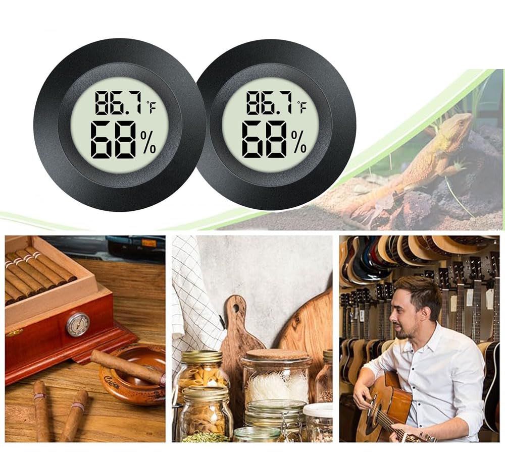 Meggsi 2 Pack Mini Digital Hygrometer Gauge Indoor Thermometer, LCD Monitor Temperature Outdoor Humidity Meter for Greenhouse Jars Incubators Guitar Case, Fahrenheit (℉) or Celsius(℃)