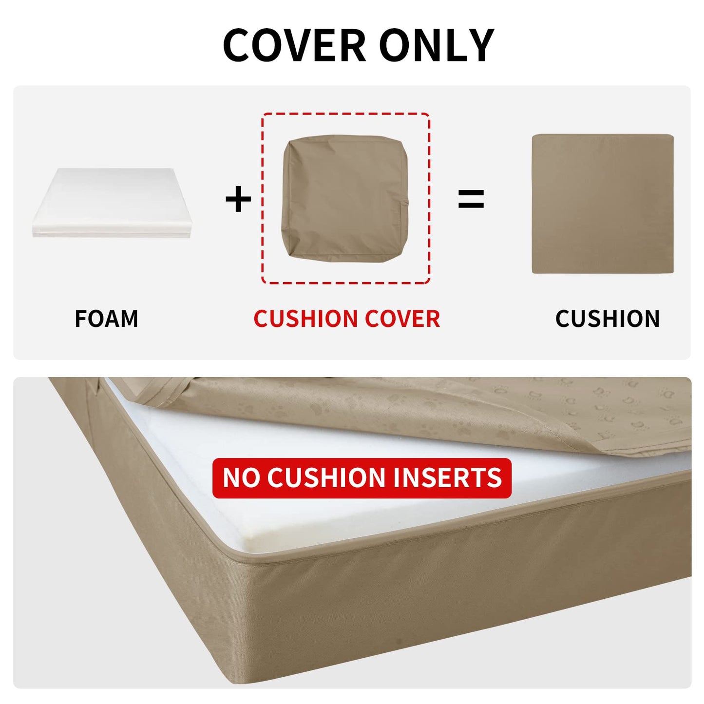 Easy-Going Waterproof Patio Cushion Covers 24x24x4 inch 4 Pack Replacement Non-Slip Outdoor Seat Cushion Slipcover with Zipper. ONLY Covers. Camel