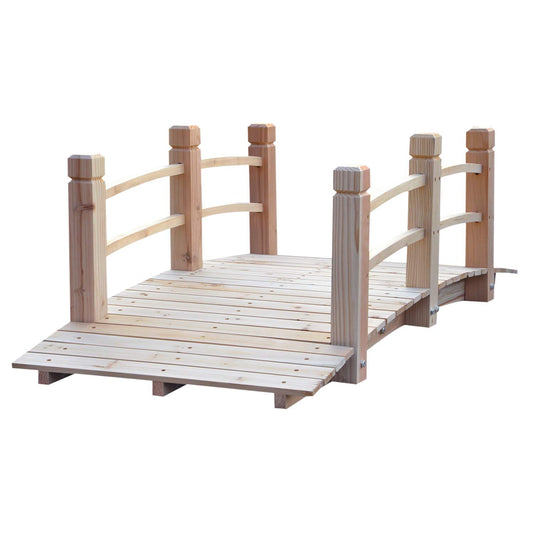 Outsunny Fir Wood Garden Bridge Arc Walkway with Side Railings for Backyards, Gardens, and Streams, Natural Wood, 60" x 26.5" x 19"