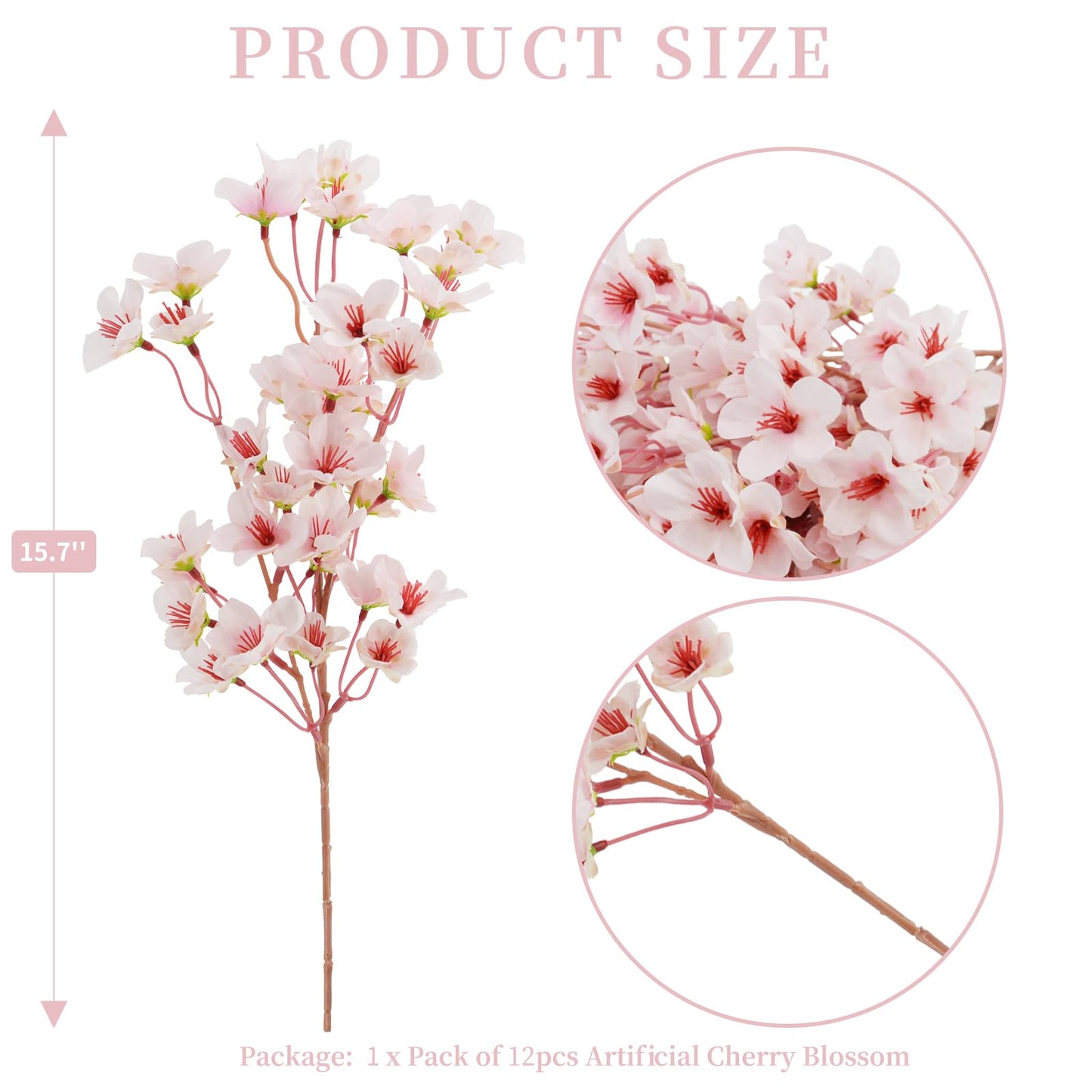 12 Pcs Artificial Cherry Blossom Flower,Silk Peach Fake Flowers for Decoration DIY Garden Wedding Party Home Decor (Pink, 12 Bundles)