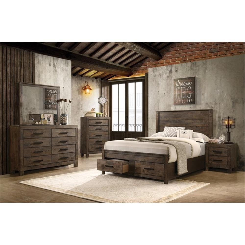 Coaster Woodmont Eastern King Bed 5-Piece Set, Rustic Golden Brown