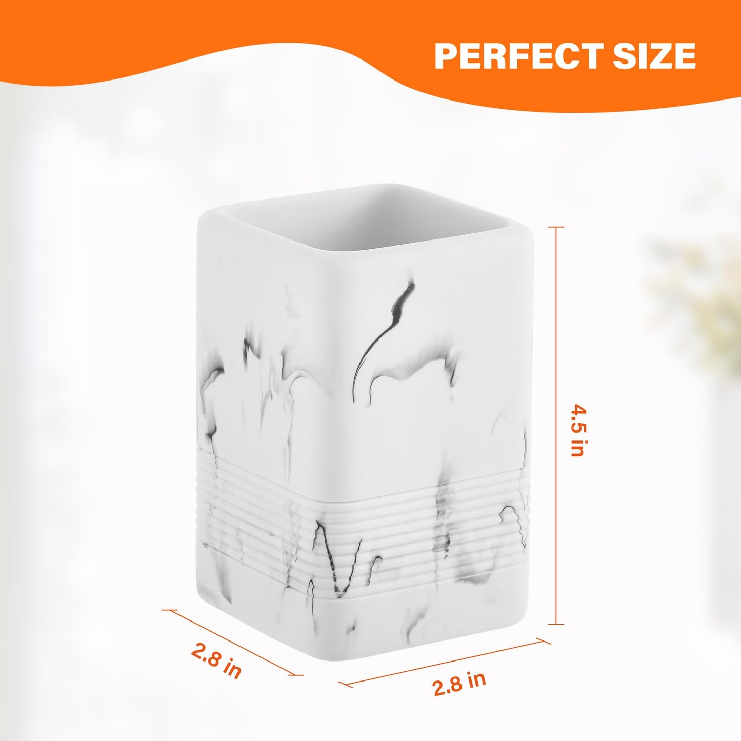 INIUNIK Toothbrush Holders for Bathrooms, 2PCS Resin Bathroom Toothbrush Holder Set Tooth Brushing Holder, Marble Design Toothbrush Cup Organizer Tumbler for Bathroom Vanity Countertop, White