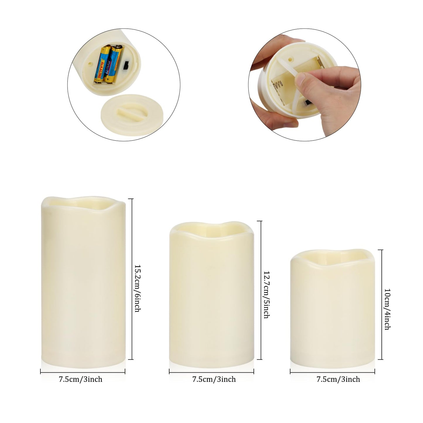 Artmarry Flameless Candles 4" 5" 6" Set of 3 Ivory Outdoor Indoor Pillars 3" Diameter Battery Operated Flickering Candles Include 10-Key Remote Timer Function 400+ Hours by 2 AA Batteries